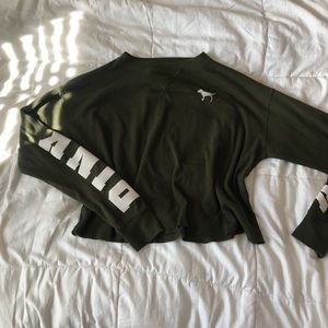 green PINK long sleeve crop top